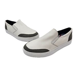 English Laundry Mens Slip-On Flat Shoes Leather Low Top White/Black Size 9